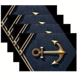 TEMU 4er-Set Tischsets mit Ozeananker-Muster, 100% Polyester Gewebte Rechteckige Tischsets, Handwäsche, Größe 12x18 , Geeignet für Esszimmer, Küche, Party und Heimdekoration