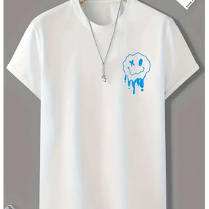 TEMU Stilvolles blaues T-Shirt mit Smile-Buchstaben-Print für Jungen, lässiges, leichtes, bequemes Kurzarm-T-Shirt, Sommerkleidung