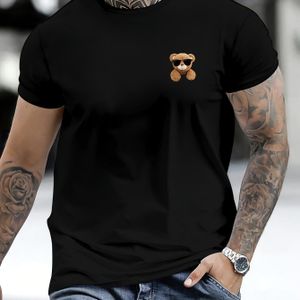TEMU T-Shirt mit Teddybärmuster, lässiges Streetstyle-Stretch-Rundhals-T-Shirt für Männer im Sommer