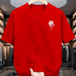 TEMU Rosenmuster Druck, Sommer Casual T-Shirt Kurzarm Herren, Sport und Freizeit Stil, Modisches Rundhals-Top