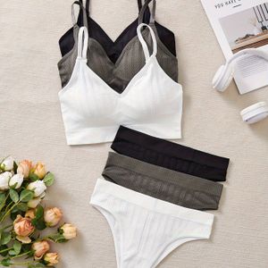 TEMU 6 Stück romantische nahtlose Jacquard-Lingerie-Set für Frauen, 90% & Elasthan 10%, einfarbig, Mid-Rise-Slips, Strickstoff, 170gsm, bequemes & elegantes Unterwäsche-Set