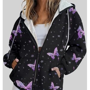 TEMU Hoodie mit Schmetterlingsdruck und Tasche, lässige Kapuzenjacke mit Reißverschluss, Ärmeln und Kordelzug für Herbst und Winter, Damenbekleidung