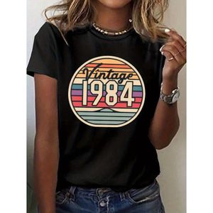 TEMU Klassisches T-Shirt Mit Druck Aus Dem Jahr 1984, Kurzärmeliges Rundhals-Casual-Oberteil Für Sommer Und Frühling, Damenbekleidung