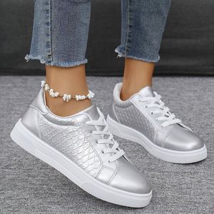 TEMU Moderne Low-Top-Sneaker für Damen - Goldfarbene Sportschuhe mit Schnürung, Gummisohle, für alle Jahreszeiten, lässige Schuhe | Trendige Lässige Schuhe | Langlebige Schuhe