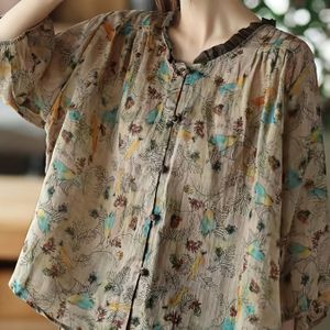 TEMU Damen Vintage Bluse mit Blumenmuster und Rüschenbesatz - Langärmelig, V-Ausschnitt, leichter Polyester, für Frühling/Sommer Freizeitkleidung, Blumenmuster Bluse