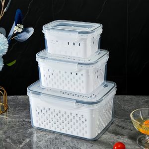 TEMU 9-teilige Kühlschrank-Fruchtbehälter mit abnehmbarem Sieb, luftdichter Lebensmittelbox mit Deckel, Gemüseorganizer, auslaufsicher und spülmaschinengeeignet für Salate und