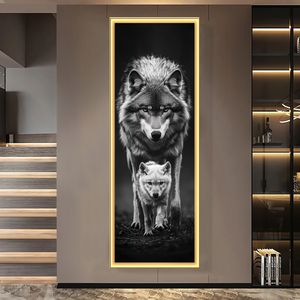 TEMU . Art Deco Wolf Leinwand Wandkunstdruck, Rahmenloses Tintenposter für Wohnzimmer, Schlafzimmer, Büro - Innen/Außen Portraitausrichtung, Wasserdichte Stoffwanddekoration, Große Leinwand Wandkunst