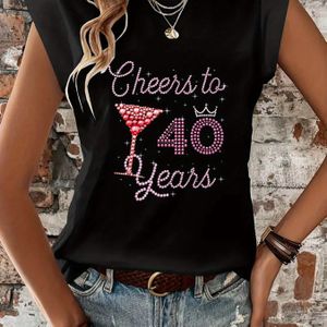 TEMU Damendesign "" to "" Martini-Glas-Druck T-Shirt - Schwarz mit Rosa Schrift, 95% Polyester 5% Elastan Stretch, Leichtes 180gsm Rundhals-Casual Top für Frühling & Sommer, Maschinenwaschbar