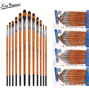 TEMU Ein Set Aus 12 Premium-Pinseln Für Synthetische Acryl- Und Ölfarben Mit Messinghülsen Und Griffen Aus Birkenholz, Malutensilien Für Anfänger Und Experten