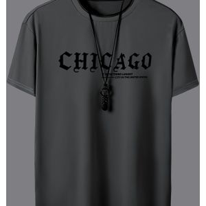 TEMU Herren Basic Casual T-Shirt Mit CHICAGO-Print, Kurzarm-Shirt Mit Rundhals Für Sommer Und Outdoor-Aktivitäten