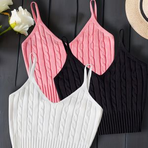 TEMU Valentinstag V-Ausschnitt Zopfmuster Cami Top 3er-Pack, Vielseitiges ärmelloses enges Cami Top, Damenbekleidung