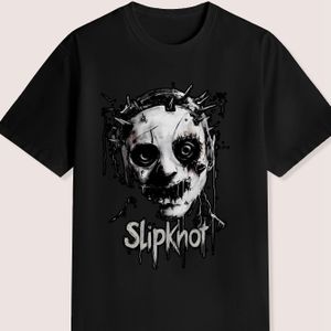 TEMU 1 Stück Slipknot Graphic Tee für Damen, % Polyester Rundhals-T-Shirt, lässiges Strickstoff-Oberteil, Ganzjahresgeschenk, Länge