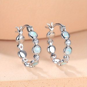 TEMU Bunte Opal Glänzend Zirkonia Dekor Silbern Creolen Retro Eleganter Stil Kupfer Schmuck Täglich Tragen Zubehör