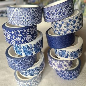 TEMU Chinesisches Blau-weiß-Washi-Tape-Set - 12 Rollen, Halbmatte für Tagebücher und Scrapbooks