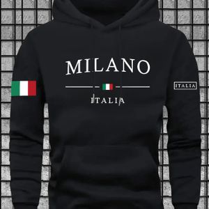 TEMU Herren Italien Grafik Hoodie - Lässiger Pullover mit Kängurutasche, Stretchstoff, Maschinenwaschbar - Ideal für Frühling & Herbst, Grün