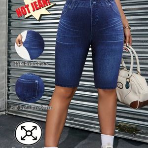 TEMU Damen Casual Mode Frühling Und Sommer Stretch Denim Print Five-Point Leggings