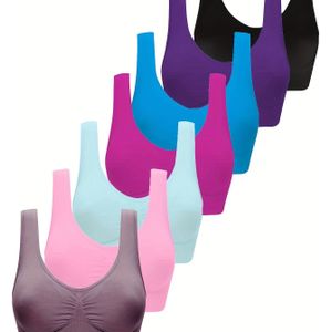 TEMU 7er-Set Damen Sport-BHs - Bequeme Atmungsaktive Workout-BHs mit Nahtlosem Design, 7 Leuchtende Farben, Maschinenwaschbar für Laufen & Freizeitkleidung, Glattes Gewebe, Verstellbare Träger