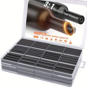 TEMU 400/200/72 Wärmequellen-Tubing-Kit - 3:1-Verhältnis Klebende Beschichtung, Marine-Grade Quellen-Tubing - Industrielle Wärmequellen-Tubing - Schwarz