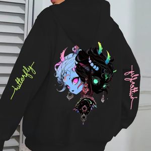 TEMU Anime-Print-Hoodie mit , % Polyester-Strickstoff, lässige Reißverschluss-Hoodie-Jacke, bequeme Passform, Herbst/Winter-, Buchstabenmuster, /m² Gewicht