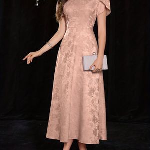 TEMU Elegantes Langarm-A-Linien-Kleid mit Taillenakzent - Weiches Rosa, Quadratischer Ausschnitt, Knopfleiste Vorne, Maschinenwaschbar, für Formelle Anlässe und Ganzjahreskleidung, Niedliche Kleider