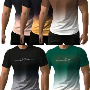 TEMU 5er-Pack Herren-Sport-T-Shirts, % Polyester-Strickgewebe, Rundhalsausschnitt, kurze Ärmel, Passform, einfarbig, bequeme Sommer- und Frühlingsoberteile, 130 g/m² - Ideales Geschenk