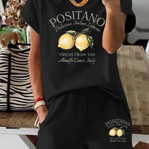 TEMU Zweiteiliges Set mit Grafikdruck, Kurzarm-T-Shirt & Shorts, Damenbekleidung