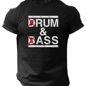TEMU 1 Stück Herren Casual Rundhals T-Shirt - Polyester-Strickgewebe mit mittlerer Dehnung, Kurzarm-Print-Oberteil zum Ausgehen, Sommersaison - Regular Fit H-Shirt mit ""Drum & Bass"" Slogan-Design