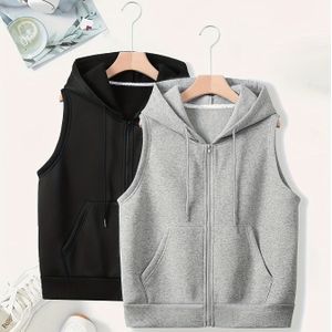 TEMU 2-teiliges Set aus Ärmellosen, einfarbigen Kapuzen-Sweatshirts mit Reißverschluss für Damen