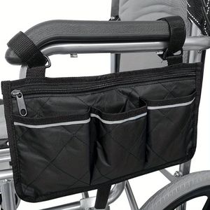 TEMU Reflektierende Rollstuhl-Armlehnen-Aufbewahrungstasche mit Klettverschluss - Strapazierfähiges Polyester, TSA-Zugelassen, Verfügbar in Schwarz/Blau/Lila/Weinrot/Grau