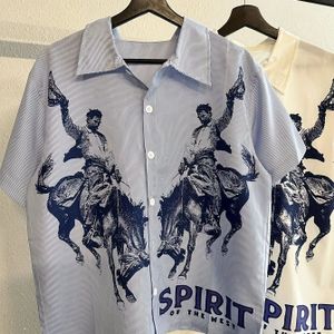 TEMU Herren-Western-Cowboy--Kurzarm-Shirt - Royal-Blau-Westen-Design, lässige Sommer-Strandbekleidung mit Umhängkragen, Knopfleiste vorn und westlich inspiriertem Druck