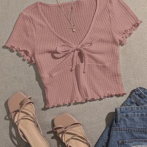 TEMU Sommerneues Valentinstag Kurzarm-V-Ausschnitt Hemd mit Schleife T-Shirt