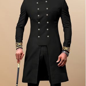 TEMU Herren Langarmanzug mit Rundhalsauschnitt, Knopf-Cardigan mit und Schlitzsaum, bestickte Hose mit Kordelzug, 2-teiliges Set für alle Jahreszeiten, Straßenstil, Hochzeitsschmuck, Schwarz