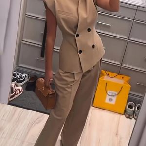 TEMU Bräunlicher Ärmelloser V-Ausschnitt Eleganter Damenanzug