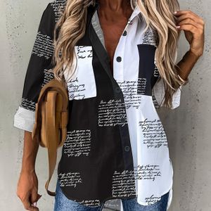 TEMU Buchstaben-Druck Hemd mit Knopfleiste, Lässiges Langarmhemd mit Reverskragen für Frühling & Herbst, Damenbekleidung