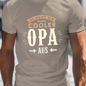 TEMU Herren Vintage ""Cooler Opa"" Grafik-T-Shirt - Lässiger Rundhalsausschnitt Kurzarm, Leichte Sommer-Schürze mit Lustigem Druck, Schwarz