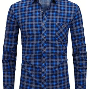 TEMU Herren Langarmhemd mit Blumenmuster und Brusttasche - Marineblaues Freizeithemd für Frühling, Herbst & Outdoor-Aktivitäten