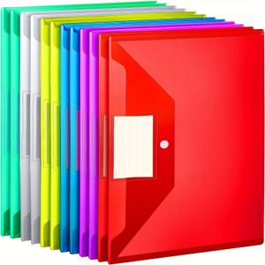 TEMU 12er-Set Bunte A4-Kunststoffumschläge mit Druckverschluss und Etikettenkarten - Langlebige Dokumentenordner für Schule, Zuhause, Büro - Verschiedene Farben