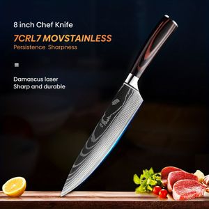 TEMU 8-Zoll-Kochmesser, Fleischerbeil, Edelstahl, Damastmuster, chinesisches Kochmesser, Aufschnittmesser, Hackmesser für Restaurants und Zuhause