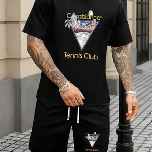 TEMU Herren Sommer-T-Shirt mit Tennisclub-Druck, Lässiges Mode-Sportset mit Kurzarm