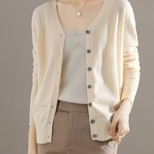 TEMU Leichter Damen-Cardigan mit V-Ausschnitt und Knopfleiste - Brusttaschen, Maschinenwaschbares Stück für Frühling/Herbst, Mittlerer -inspiriertes Design von Lässig bis Formell