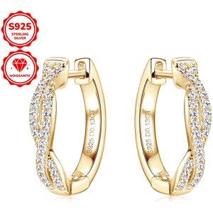 TEMU 1 Paar Moissanit-Ohrringe, 925 Sterlingsilber, Damenmode, Hohlraum, verwickelt, 3,29g, 1mm*52 Stück, 0,13 Ct*2 Stück