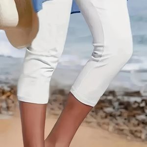 TEMU Einfarbige Yoga Capri-Hose, Dehnbare Lauf-Sport-Cropped-Leggings, Damen-Sportbekleidung