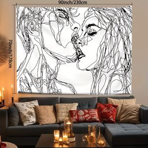 TEMU 1 Stück Moderne -Linienkunst Tapisserie, Polyester-Mischung Gewebte Wandhängung für Schlafzimmer, Innen Heringsschulter mit kostenlosen Installationsset