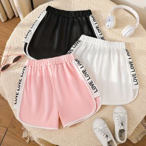 TEMU 3er-Set Mädchen Sommermode ""LOVE"" Druck Elastischer Sportshorts - Atmungsaktives & Bequemes Polyester, für Outdoor-Aktivitäten & Freizeitkleidung in Schwarz, Pink, Weiß, Ideal für Draußen
