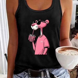TEMU Cartoon Rosa Tier Trinkt Bedruckte Weste für Frauen Schnelltrocknende Fitness, Lässige und Modische Sportliche Ärmellose Weste, Frühling und Sommer Dünner Neuer Trend