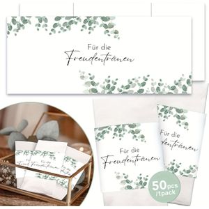 TEMU 50 Stück Hochzeits-Taschentuch-Einlagen mit Eukalyptusblatt-Design, Kreative Ideen für Einladungen ? Ideal für Hochzeit, Taufe und Erwachsenwerden-Geschenke (ohne Taschentücher)