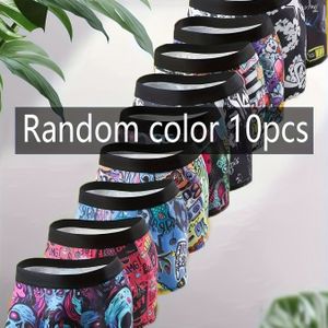 TEMU 10 Stück Herren Weiche Atmungsaktive Boxershorts - Dehnbar, Bequem für Freizeit und Sport mit Zufälligen Totenkopf-, Blumen- & Geometrischen Mustern, Polyester-Mischung, Nur Handwäsche