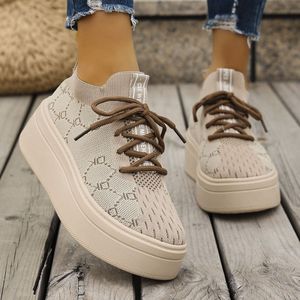 TEMU Retro Strick-Sneaker in Übergröße für Damen - Beige & mit Vintage-Muster, Dicke Gepolsterte Sohle für , Leichtes Low-Top-Design, für Freizeit und Reisen, Niedliche Schuhe