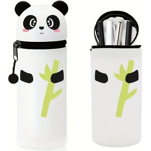 TEMU Nettes Panda-Design Weiche Silikon-Federmäppchen & Stifthalter - Zweiteiliger Organizer mit ergonomischem Griff, Tragbares Schreibtischzubehör für Schule, Büro, Zuhause, Niedliche Büromaterialien