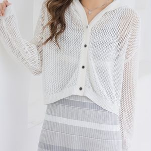 TEMU Zielgerichtetes Modell Strickjacke für Frauen Neuer Sommer V-Ausschnitt Kapuzen-Schlankheitsdesign Sinn Kleine Französische Jacke